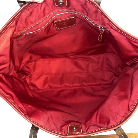 Authentic Prada Olive Green Nylon Tote Brown Leather Handles Red Interior Italy - Picture 12 of 16